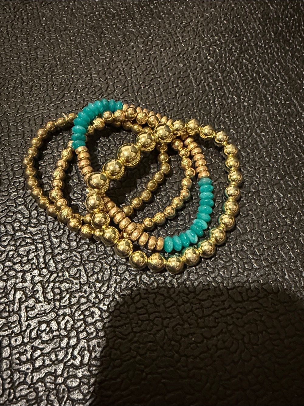 Gold and Turquoise Beaded Stretch Bracelet Set